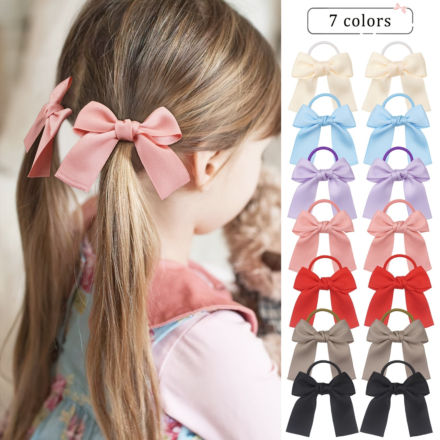 Toddler Girl Hair Bows – Ribbon Pigtail Ties & Ponytail Bands (Set of 14)