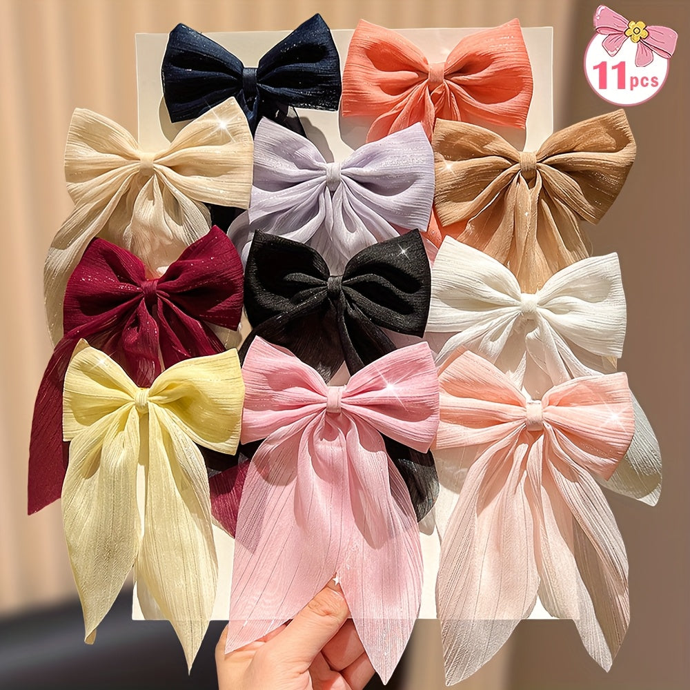 11PCS Korean Ribbon Bow Hair Clips