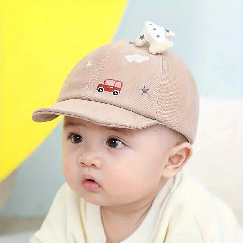 3–18M Baby Baseball Cap with Airplane – Lightweight Cotton Sun Hat for Boys & Girls