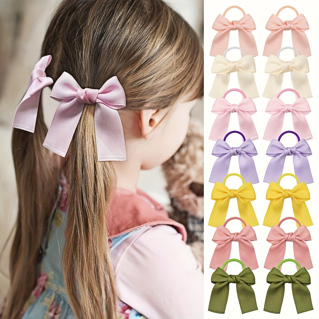Toddler Girl Hair Bows – Ribbon Pigtail Ties & Ponytail Bands (Set of 14)