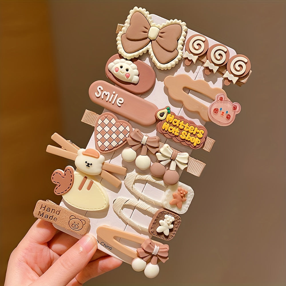 Preppy Cartoon Hair Clips – Colorful Kids' Side Clip Set (14pcs)