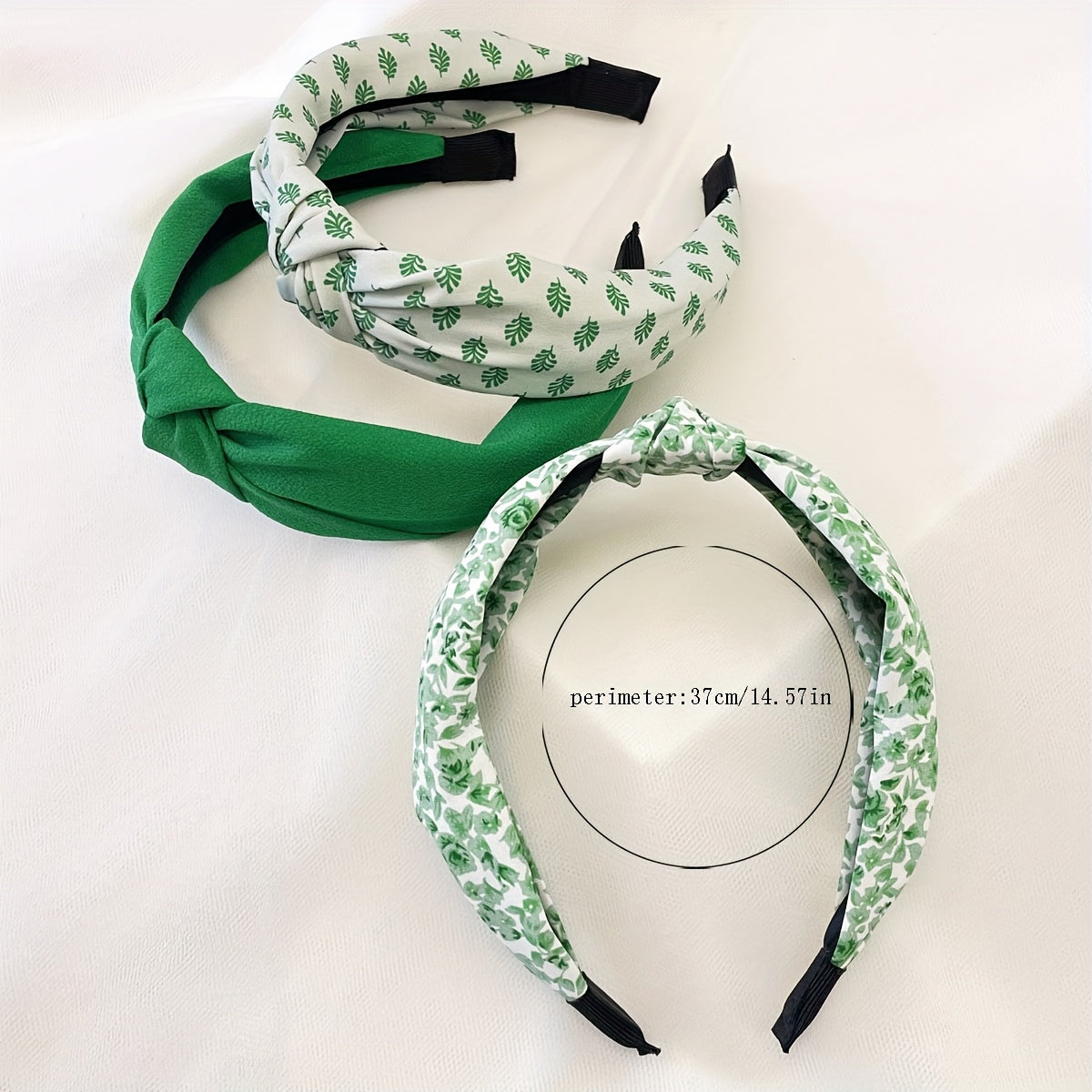 Summery Green Floral Solid Fabric Wide Headbands