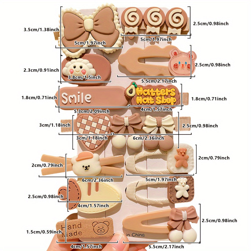 Preppy Cartoon Hair Clips – Colorful Kids' Side Clip Set (14pcs)