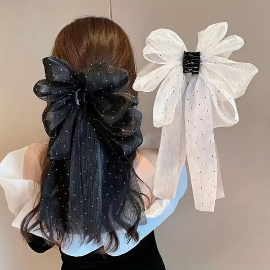French New Style Bow Hair Clips with Long Ribbons