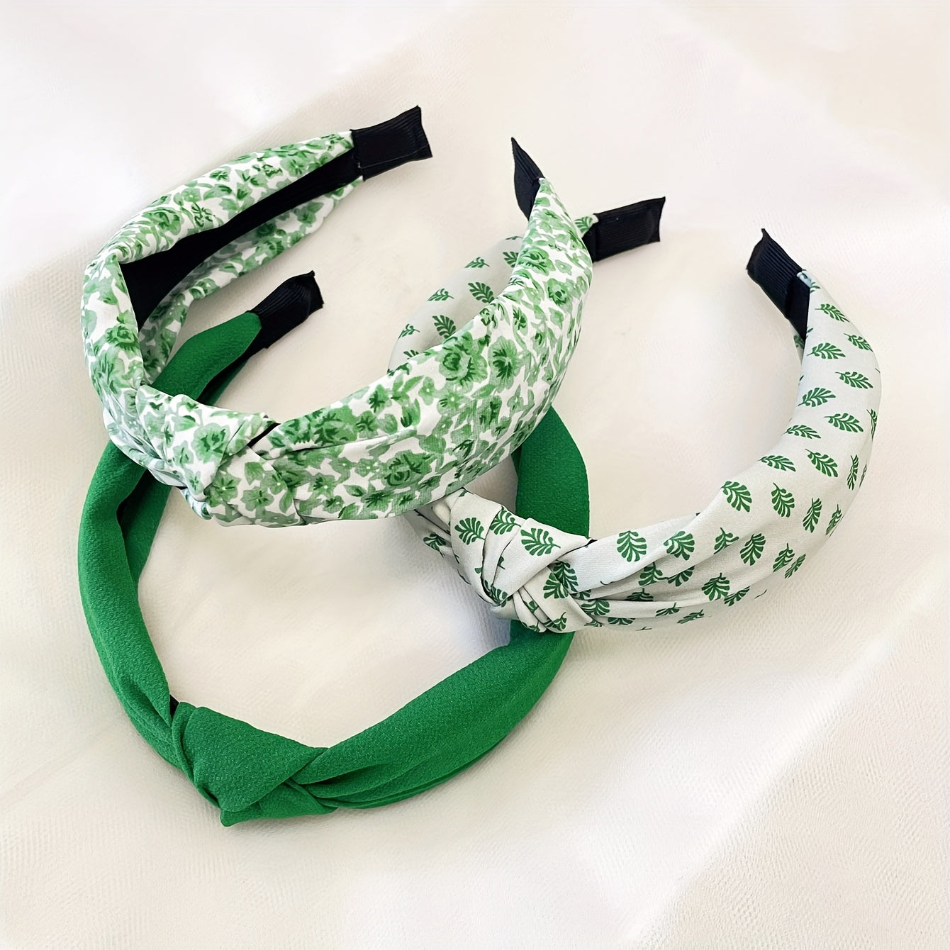Summery Green Floral Solid Fabric Wide Headbands