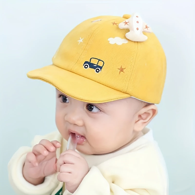 3–18M Baby Baseball Cap with Airplane – Lightweight Cotton Sun Hat for Boys & Girls