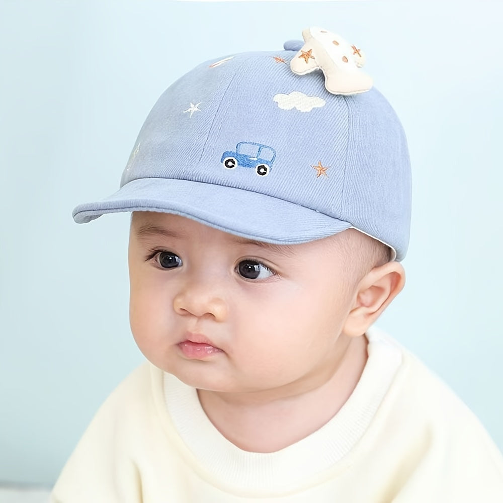 3–18M Baby Baseball Cap with Airplane – Lightweight Cotton Sun Hat for Boys & Girls