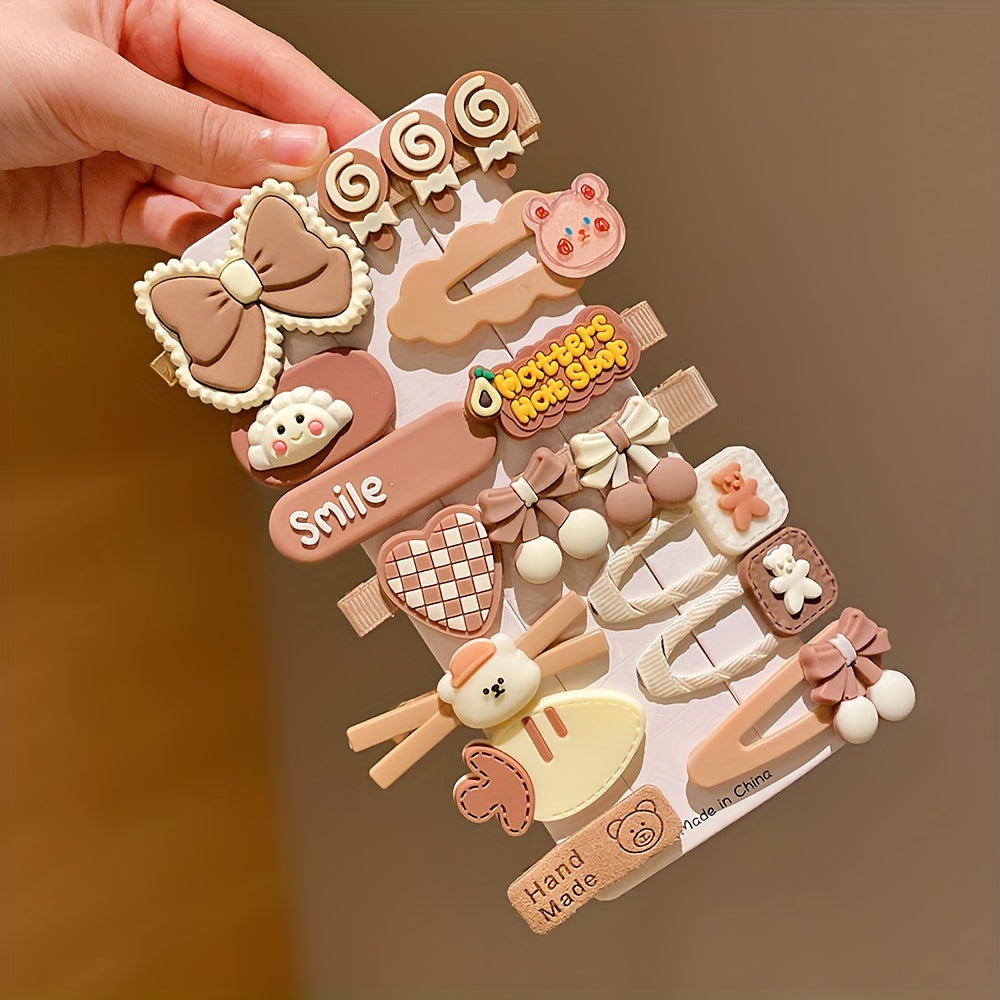 Preppy Cartoon Hair Clips – Colorful Kids' Side Clip Set (14pcs)