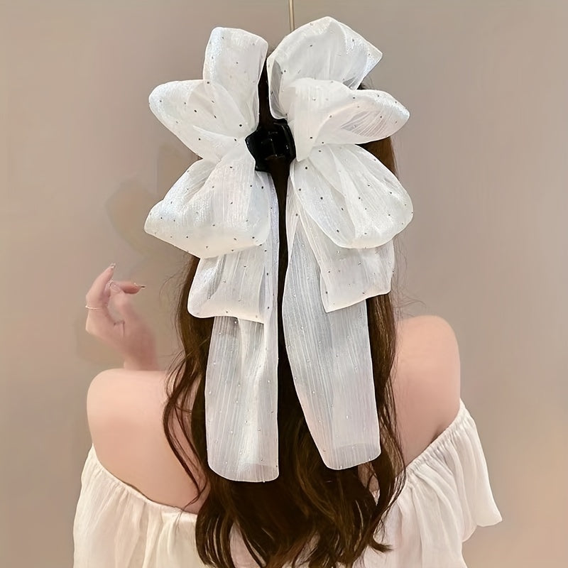French New Style Bow Hair Clips with Long Ribbons