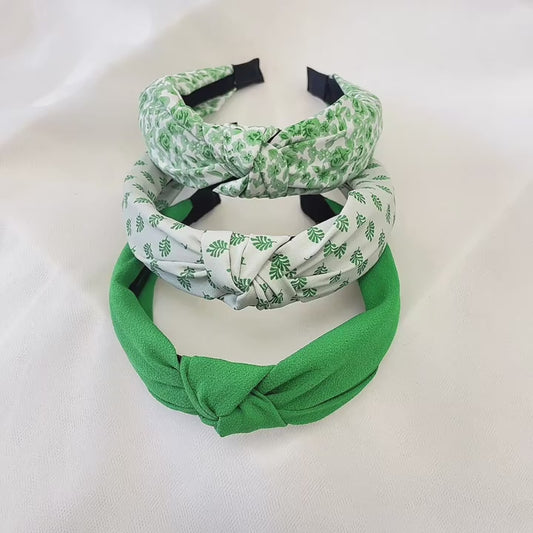Summery Green Floral Solid Fabric Wide Headbands